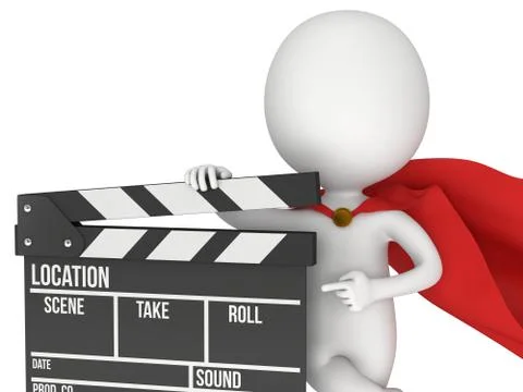3D superhero with cinema clapperboard 스톡 일러스트