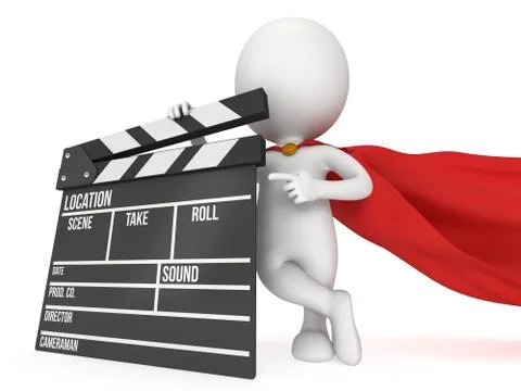 3D superhero with cinema clapperboard 스톡 일러스트