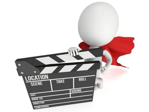 3D superhero with cinema clapperboard 스톡 일러스트