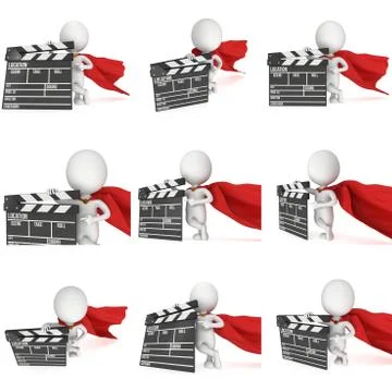 3D superhero with cinema clapperboard Stock Illustration