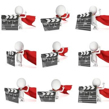 3D superhero with cinema clapperboard イラスト素材