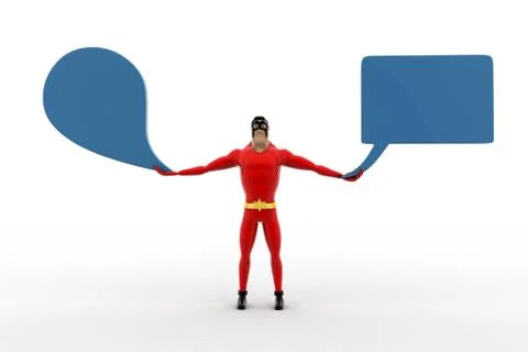 3d superhero with circular and square chat bubble concept Stock Illustration