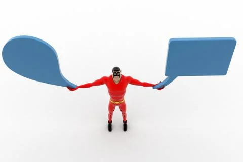 3d superhero with circular and square chat bubble concept Stock Illustration