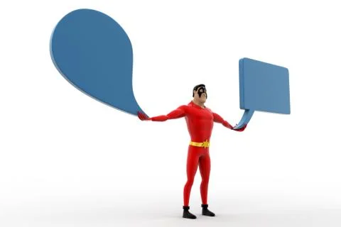 3d superhero with circular and square chat bubble concept Stock Illustration