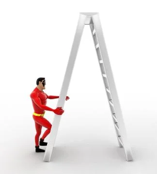 3d superhero  climb double sided ladder concept Stock Illustration