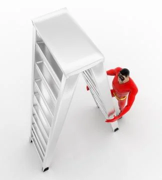 3d superhero  climb double sided ladder concept Stock Illustration