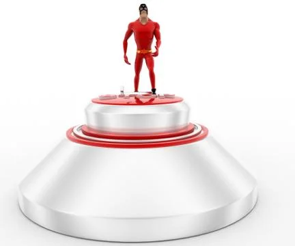 3d superhero climb STOP button using ladder concept Stock Illustration