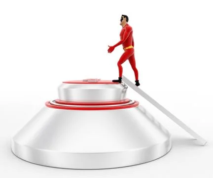 3d superhero climb STOP button using ladder concept Illustrazione stock