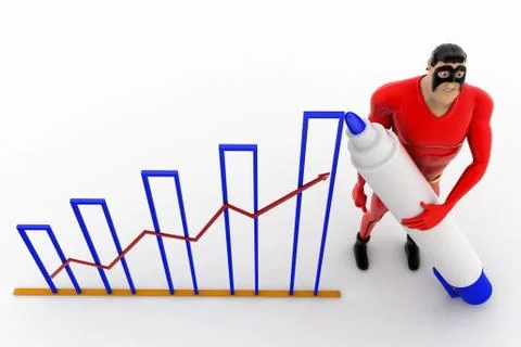 3d superhero draw growth graph concept Illustrazione stock