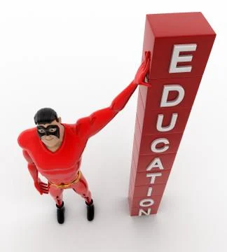 3d superhero with education cubes concept Stock Illustration