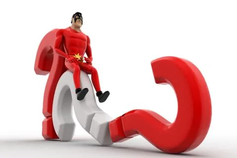 3d superhero  falling from question mark concept Stock Illustration