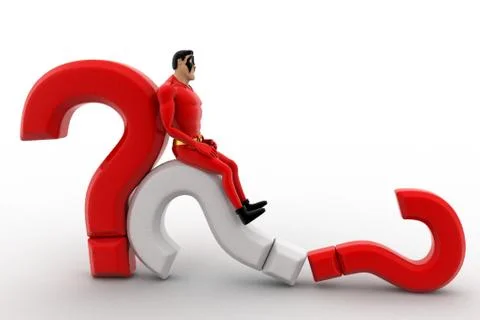 3d superhero  falling from question mark concept Stock Illustration