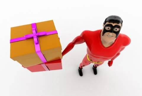 3d superhero with gift concept Stock Illustration
