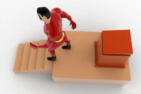 3d superhero going down from speech stage concept Stock Illustration