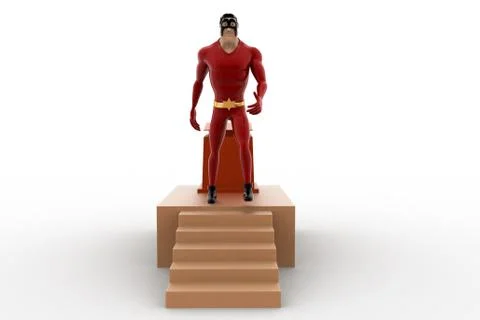 3d superhero going down from speech stage concept Stock Illustration