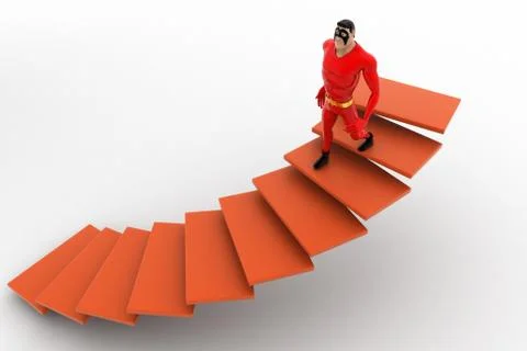 3d superhero  going down from stairs concept Illustrazione stock