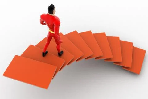 3d superhero  going down from stairs concept Illustrazione stock
