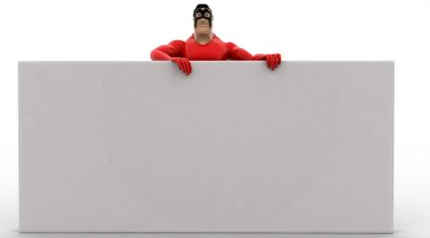 3d superhero hide behind white wall concept Stock Illustration