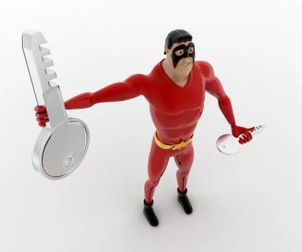 3d superhero  hoilding key in one hand concept Stock Illustration