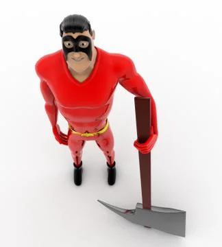 3d superhero holding axe concept Stock Illustration
