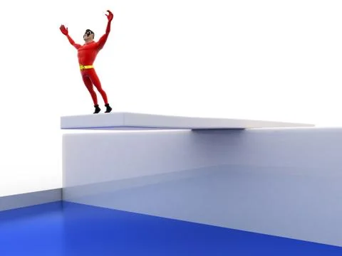 3d superhero jump in pool concept Stock Illustration