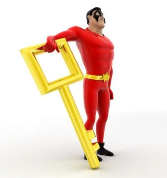 3d superhero with key concept Illustrazione stock