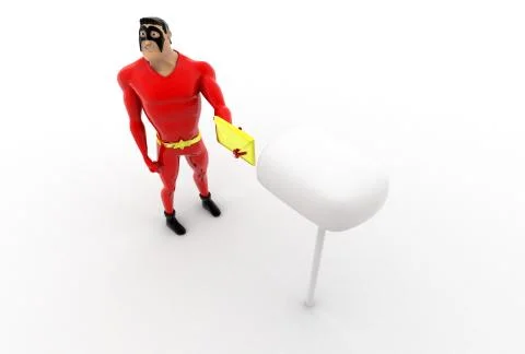 3d superhero with mail box concept Stock Illustration