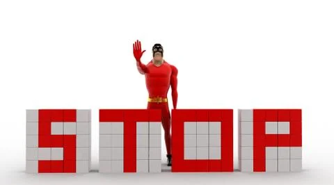 3d superhero making stop text from cubes concept Stock Illustration