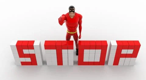 3d superhero making stop text from cubes concept Stock Illustration