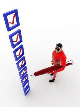 3d superhero  mark on check list with pen concept Stock Illustration