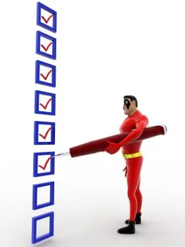 3d superhero  mark on check list with pen concept Stock Illustration