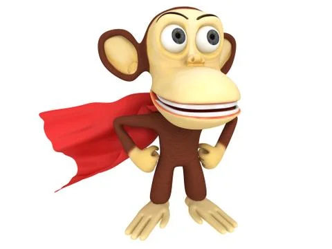 3d superhero monkey with arms akimbo Illustrazione stock