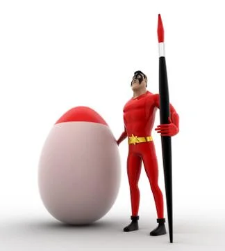 3d superhero paint egg red with brush concept Stock Illustration