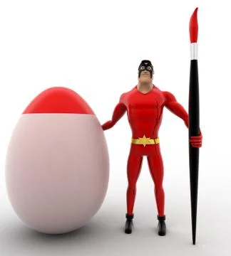 3d superhero paint egg red with brush concept Stock Illustration