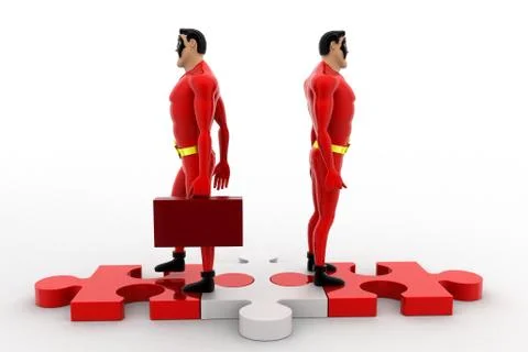 3d superhero on path of puzzle concept Stock Illustration