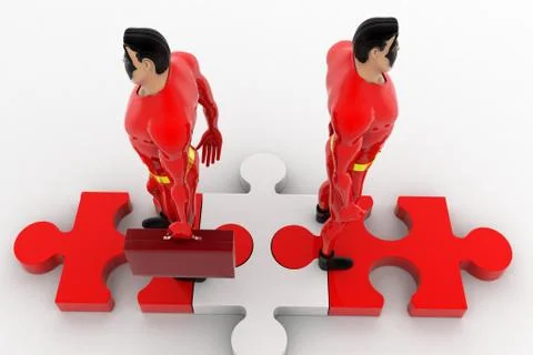 3d superhero on path of puzzle concept Stock Illustration