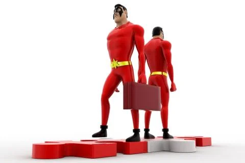 3d superhero on path of puzzle concept Illustrazione stock