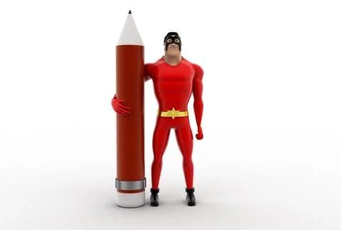 3d superhero with pencil concept Stock Illustration