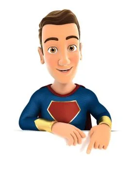 3d superhero pointing to empty wall Illustrazione stock