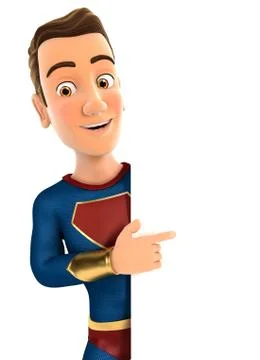 3d superhero pointing to right blank wall Stock Illustration
