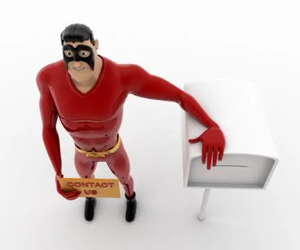 3d superhero with postbox and mail in hand concept Stock Illustration