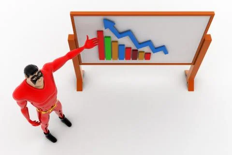 3d superhero present growth on graph on board concept Stock Illustration