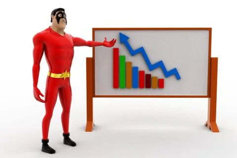 3d superhero present growth on graph on board concept Stock Illustration
