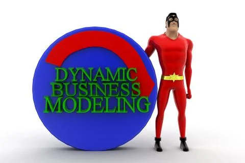 3d superhero presenting automate dynamic business modeling concept Stock Illustration