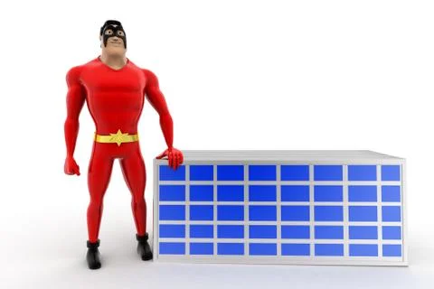 3d superhero presenting solar panel concept Stock Illustration