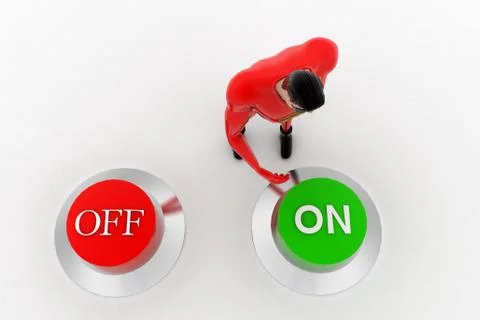 3d superhero press green on button from two red and green buttons concept Stock Illustration