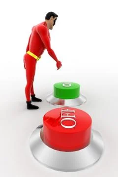 3d superhero press green on button from two red and green buttons concept Stock Illustration