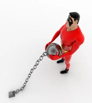 3d superhero pulling chain ball concept Stock Illustration