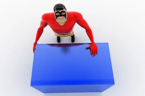 3d superhero pushing cube concept Illustrazione stock