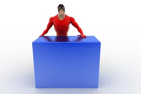3d superhero pushing cube concept Illustrazione stock